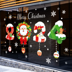 DECAL NOEL – Hít Tĩnh Điện Decal Hình Năm Giáng Sinh 2024 Ông Già Noel Giang 2 Tay Mẫu 02 In Sắc Nét