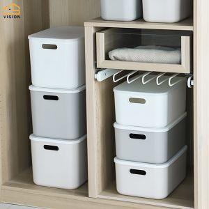 Vision Japanese Household Clothes Storage Box Portable Finishing Box Thickened Packing Box Sundries Storage Basket Toy Portable Box With lid Plastic White Cosmetics Storage Box