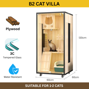 READY STOCK | Smartpets Premium Wood Tempered Glass Cat Villa Cat House Wooden Cat Cage Sangkar Kucing Kayu Pet 猫咪别墅猫屋猫笼