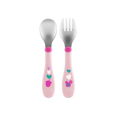 Chicco Metal Cutlery-18m+ (Pink/ Blue)