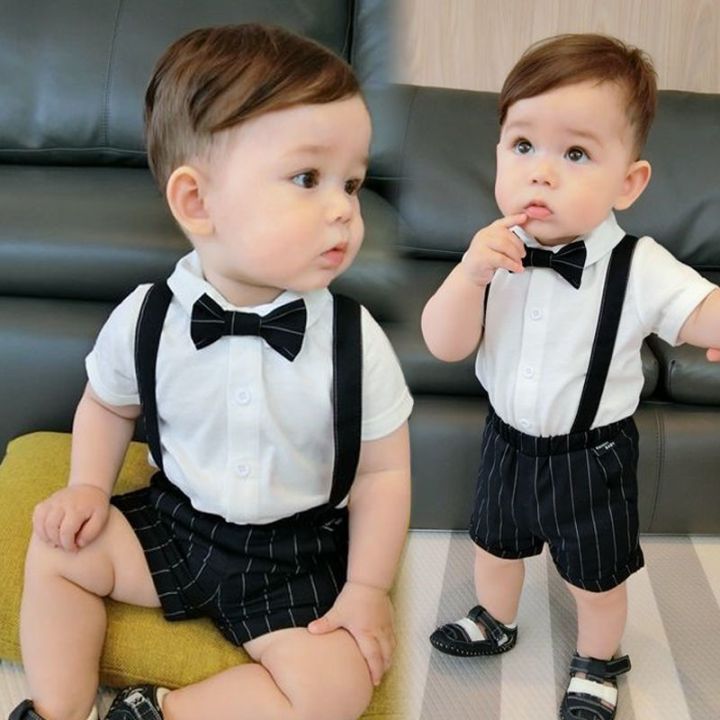 2PCS Baby Boy Clothes Sets Kids Summer Striped Suit Short Sleeves 