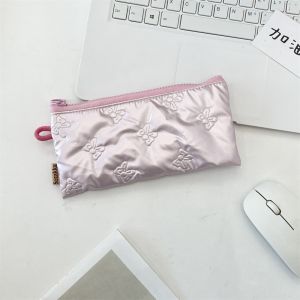MIRELAE Quilted Pen Bag Large Capacity Bowknot Printing Cosmetic Bag Multifunctional PU Leather Pen Pouch Girls Gift