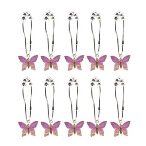 10 Pieces Shower Curtain Hooks with Colorful Acrylic Butterfly Design Rustproof Metal Rings Hangers for Bathroom Decors