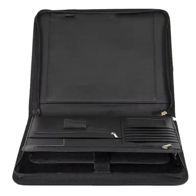 Business Portfolio Padfolio Folder Professional Multifunctional Document Case Organizer A4 PU Leather Zippered File Folders