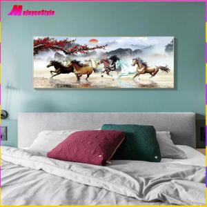 【NEW】 Beautiful 100x50cm Nine Running Horses Diamond Painting Wall Art Full Round Drill for Modern Home Decor