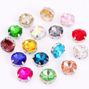 50pcs 8mm/10mm Round Gemstone Sew On Rhinestone With Claw Crystal for DIY Clothing Accessories