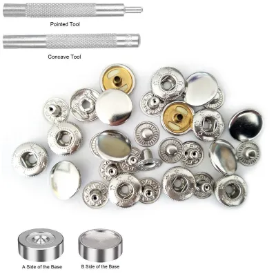25 Set/Pack 10/12/15mm Metal Press Studs Sewing Button Snap Button Fasteners+2pcs Tools+1pc Base for Sewing Leather Craft Clothes Bags