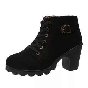 [COD]Walsky Womens Martin Boots Ankle Boots Black Chunky Heel Lace Up Thick Sole Fabric Casual Booties Recommended