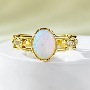 Deluxe Moonstone Ring Womens Anniversary Wedding Gift S925 Silver Plated 18K Gold Jewelry Will Not Fade
