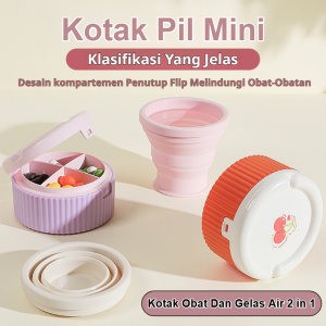 Kotak Obat Kecil Multiguna Dengan Cangkir Air Yang Dapat Dilipat Kotak Obat Portabel Dua-Dalam-Satu
