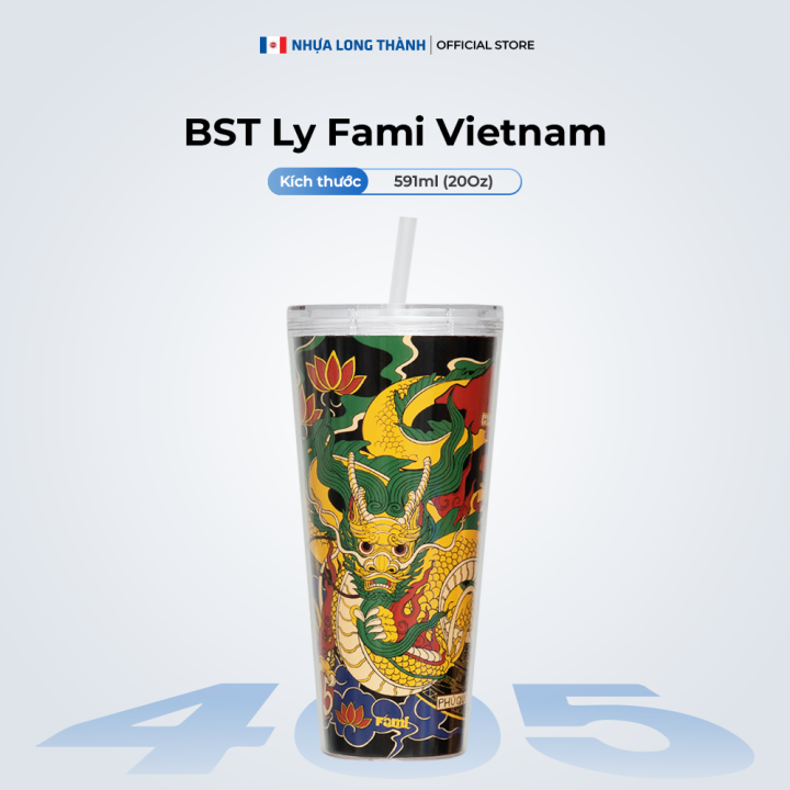 Ly nhựa cách nhiệt 2 lớp FAMI Vietnam 591ml có nắp đậy chống tràn và ...
