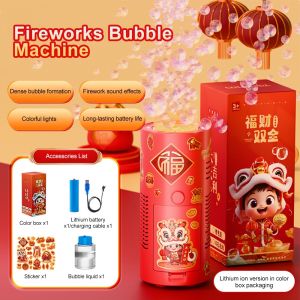 2027 New Firework Bubble Machine Automatic Rechargeable Dynamic Music Toy For Kids Party Gift Blowing Colorful Bubbles Outdoor Fun