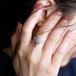 DANGSTORA Rotatable Spinner Ring Open Flower Vintage Ring Tibetan Ethnic Style Fortune Wealth Ring Gift