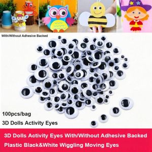YUDESHUI 100pcs/bag 3D Mắt hoạt động của búp bê Nhựa ĐenTrắng Đôi mắt chuyển động lắc lư Chất lượng cao Có/Không Có Lớp Dán Phía Sau Đồ chơi nhồi bông cho trẻ em có mắt lông xù