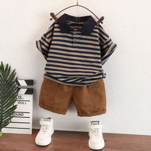0-5 years baby boy set newborn korean baby boy clothes Striped short-sleeved slacks 2 piece set
