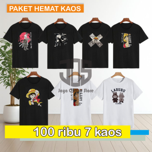 100ribu 7 Kaos Oblong murah motif random 7 warna pria wanita ukuran L dan XL kaos harian murah