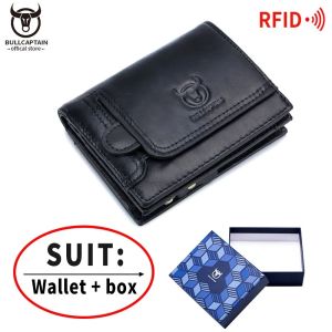 BULLCAPTAIN 100% Genuine Leather Mens Rfid Wallet Multifunctional Storage Bag Coin Purse Wallet Card Case2026