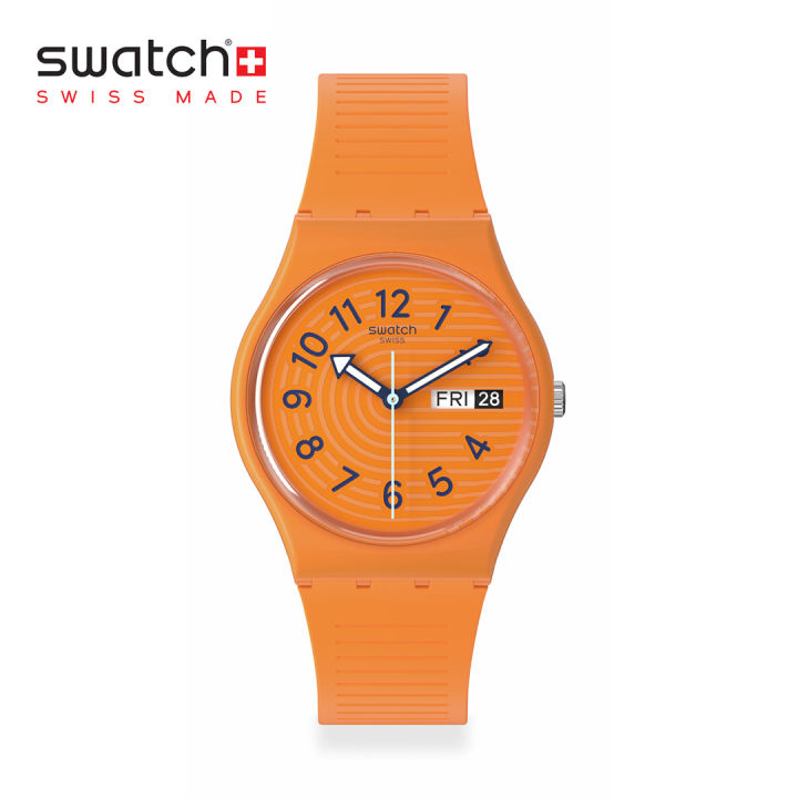 Swatch Gent TRENDY LINES IN SIENNA SO28O703 Orange Silicone Strap Watch Lazada PH