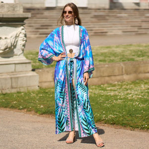 Áo Choàng Đi Biển Nhiều Màu DN0902 Áo Choàng Dài Đi Biển Thời Trang Cho Nữ Áo Kaftans Kèm Thắt Lưng Áo Tắm Hai Mảnh Boho In Họa Tiết