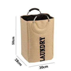 Foldable Ring Buckle Handle Laundry Basket Bag For Dirty Clothes Pants Coat Cotton Linen Storage AT