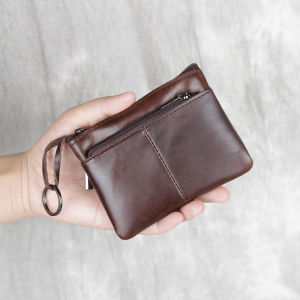 Genuine Leather Mini Coin Purse Small Wallet Men Women Brown Vintage Casual Credit Card Little Bag Zipper Pocket Key Bag NUPUGOO