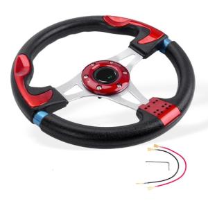 พวงมาลัยรถยนต์ PU น้ำหนักเบาสวมใส่สบาย13นิ้วอลูมิเนียมโครงไม่ลื่นพื้นผิวรถอเนกประสงค์ใส่ได้พอดี