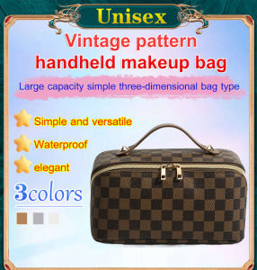 Womens old flower fashion handheld cosmetic bag travel lattice cosmetic storage bag portable