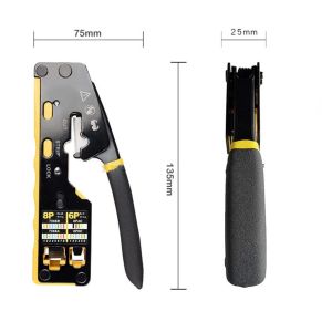RJ45 RJ11 Pass Through Crimping Tool For Cat7/6A Cat6/5 Ethernet Modular Plugs Connectors With Stripper And Spare Blade