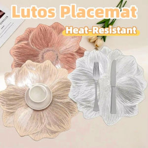 Lotus Placemat Tableware Golden Foil Placemats Non-Slip Oil-Resistant Heat-Resistant Table Mats for Dining