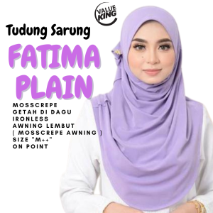 Tudung Sarung Instant Sauk Fatima Plain ala Mosscrepe Pinless Anti Kedut
