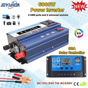JOYUHON Solar System Set 6000W Car Power Inverter Converter DC12 TO AC220V with 18W solar panel and 30A solar charging controller for outdoor use of home car fans