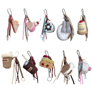 Handmade Keychain Plush Bag Pendant Afternoon Teas Series Dessert and Beverage Accessories Keyring for Women Girls
