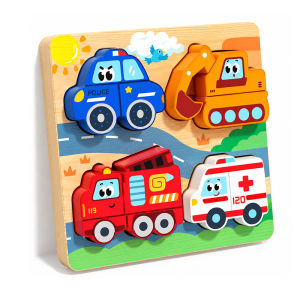 Educational Wooden Puzzle Set for Kids - 4-in-1 Animal & Vehicle Themed Learning Toy Anti-Drop Montessori Play Ages 3+