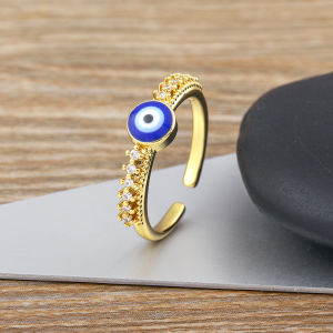 Boho Round Blue Zircon Evil Eye Finger Ring For Women Bling Turkish Lucky Eye Open Adjustable Wedding Party Jewelry Gifts