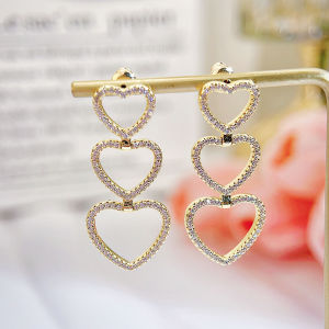 SEQUITO Fashion Women Jewelry Gold Color Full Micro Pave Setting Tiny AAAAA Zirconia Exquisite Hollow Heart Long Drop Dangle Earrings for Banquet Party SE882