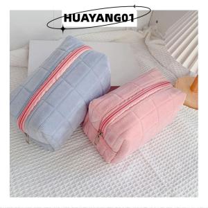 HUAYANG01 [HOT FASHION] กระเป๋าเครื่องสำอางขนเฟอร์น่ารักสำหรับผู้หญิงกระเป๋าเครื่องสำอางสีทึบขนาดใหญ่มีซิปกระเป๋าใส่เครื่องสำอางเวลาเดินทางกระเป๋าใส่ของใช้ในห้องน้ำกระเป๋าใส่ปากกาตุ๊กตา