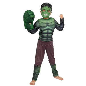 Marvel The Avengers Hulk Costume for Kids Boy Super hero Green Muscle Bodysuit Led Mask Gloves Halloween Birthday Party Gifts Full Set