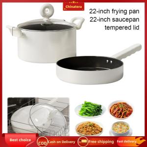 [Chinatera Malll]Stockpot 22cm 2 pcs Sauce Pan Set Uncoated White Frying Pot Easy To Clean Compatible with All Stovetops