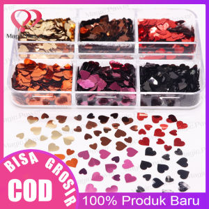 6 Grid / Kotak Payet Glitter Laser Bentuk Daun Maple/Hati/Star Untuk Dekorasi Nail Art 3d