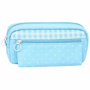 W3RF Polka Dot Print Pencil Pouch Plaid Splicing Multi Compartment Pencil Case Cute Large Capacity Pen Bag Gift