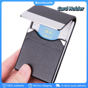 Business Card Holder PU Leather Business Card Case with Magnetic Buckle Stainless Steel Credit Card ID Box