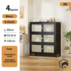 Black Kitchen Storage Cabinet Bamboo Multi-Layer Storage Rack