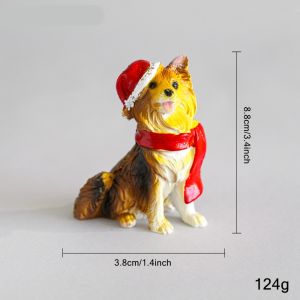 SEKINEW Sáng tạo Tượng chó đội mũ Giáng sinh Vị trí ngồi/đứng Chú chó con Đồ trang trí để bàn hình hươu Tối giản Bền bỉ Tượng chó Đồ trang trí bàn làm việc