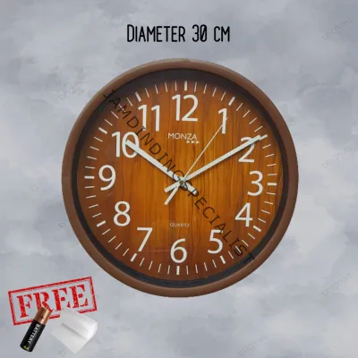 JAM DINDING VINTAGE JAM DINDING MOTIF KAYU TEBAL DIAMETER 30CM MONZA M5 VINTAGE KAYU