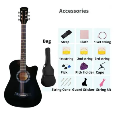 Full Set 38 inch Beginner Black / Natural Wood Acoustics Guitar