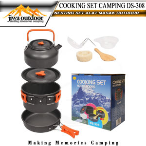 cooking set ds 308 nesting set camping outdoor ds-308 alat masak set camping includ teko