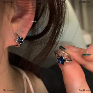 [COD] Big House Y2K Trendy Cute Sweet Blue Star Hoop Earrings For Women Girls Simple New Fashion Vintage Earrings Aesthetic Jewelry Gift