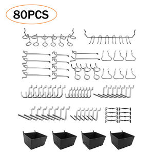 80pcs Pegboard Hooks Kit with Metal Hooks Sets Pegboard Bins Peg Locks for Organizing Storage System Tools
