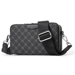 Korean Style Men Sling Bag Waterproof PU Leather Small Square Shape Shoulder Bag Casual Crossbody for Shopping Office Outings