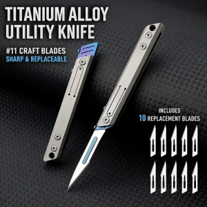TL278 Titanium Alloy Mini Utility Cutter | EDC Box Cutter | Replaceable #11 Blade Craft Knife Keychain Tool